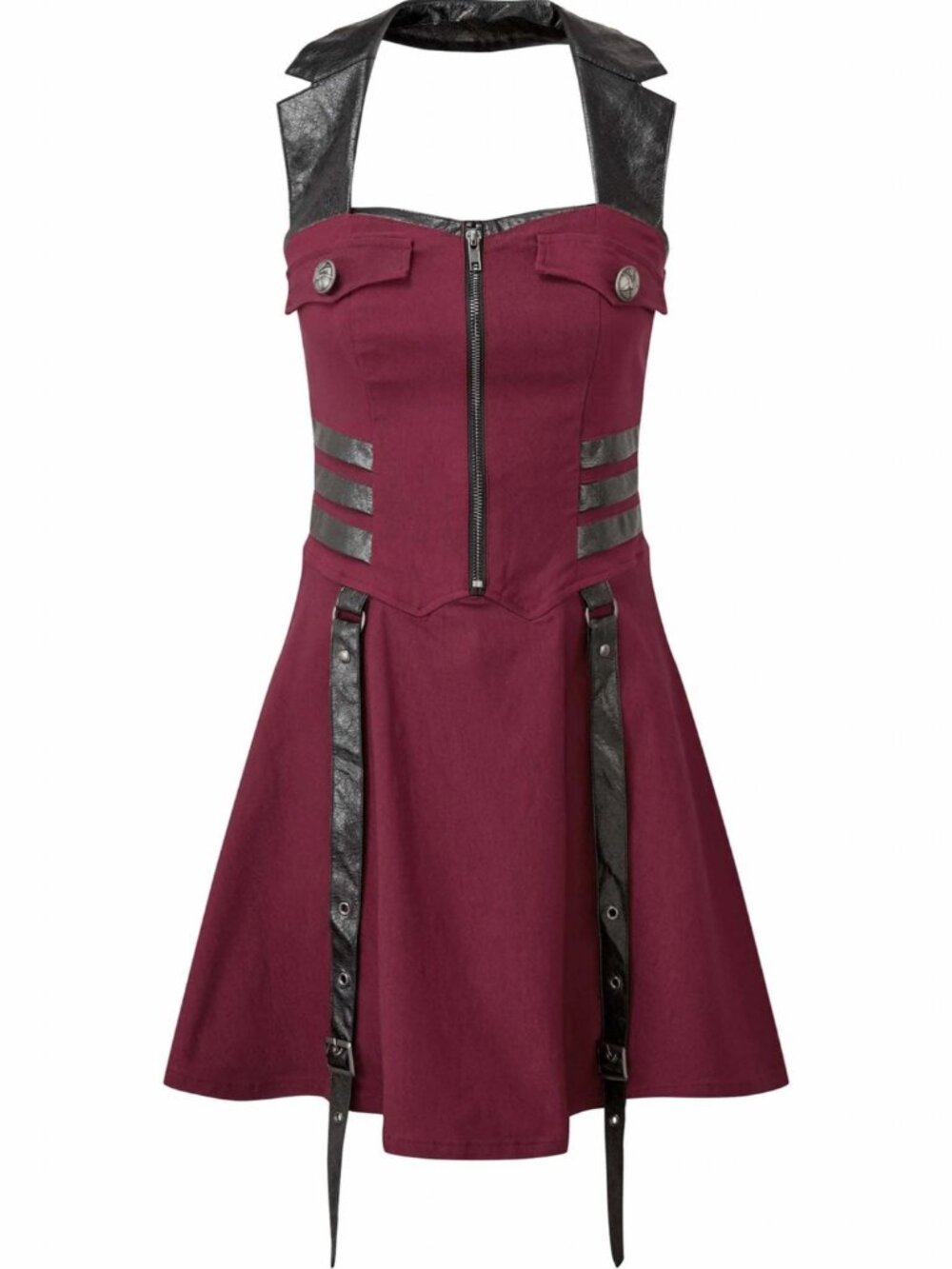 Killstar ✦ Psy-Ops Dress Blood ✦ Super-Stretch Woven Pleated Zip Strap Detail XS - Picture 7 of 9
